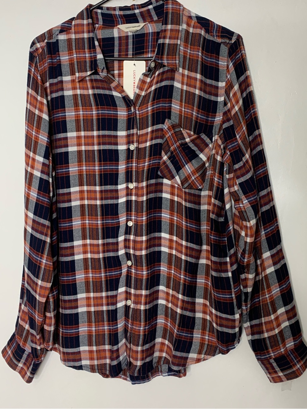 NEW Lucky Brand Plaid Button-Up Shirt - blue and rust fall 2024 size medium